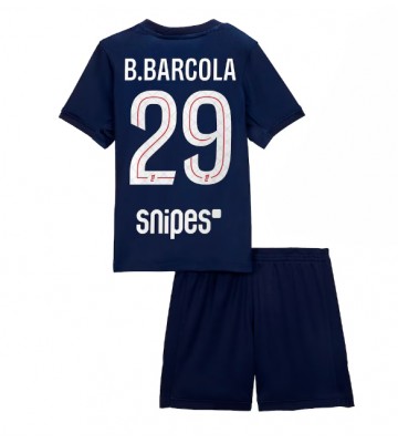 Paris Saint-Germain Bradley Barcola #29 Hemmakläder Barn 2025-26 Kortärmad (+ Korta byxor)